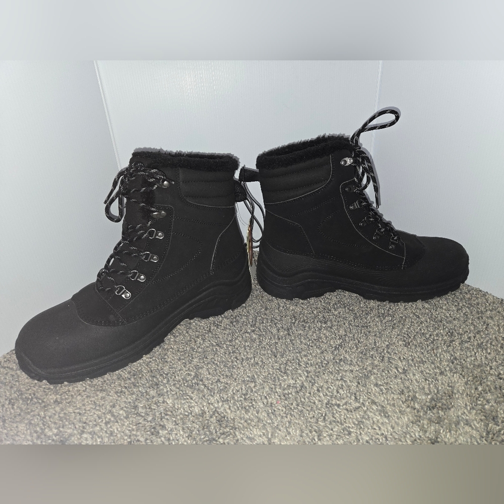 Black Thermolite Insulated Waterproof Winter Snow Boots Lace Up, Size 10, New - Picture 5 of 13